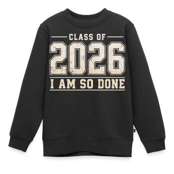 Promo 2026 J'ai Enfin Fini | Humour Diplôme École - Sweat Premium enfant bio - noir - Devant - AI Model Kid Female (0cm)