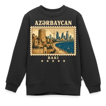 Aserbaidschan Baku Vintage Reisemarke - Kinder Premium Organic Sweatshirt - Schwarz - Vorne - AI Model Kid Female (0cm)