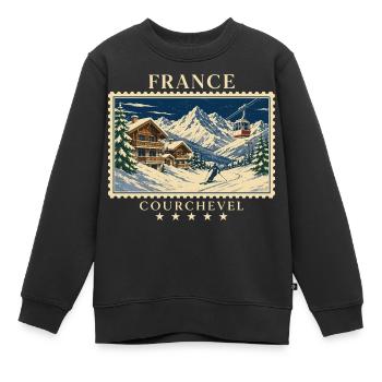 Frankreich Courchevel Vintage Reisemarke - Kinder Premium Organic Sweatshirt - Schwarz - Vorne - AI Model Kid Female (0cm)