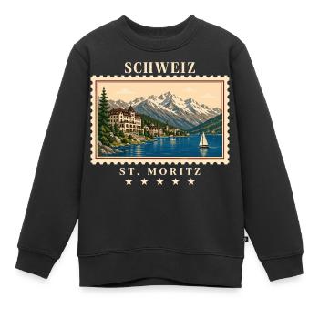 Schweiz St. Moritz Vintage Reisemarke - Kinder Premium Organic Sweatshirt - Schwarz - Vorne - AI Model Kid Female (0cm)