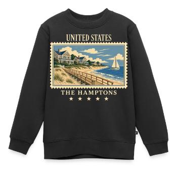 USA La marque de voyage vintage des Hamptons - Sweat Premium enfant bio - noir - Devant - AI Model Kid Female (0cm)
