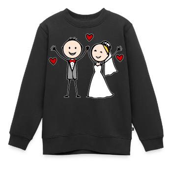 Hochzeitspaar Cartoon fröhlich - Kinder Premium Organic Sweatshirt - Schwarz - Vorne - AI Model Kid Female (0cm)