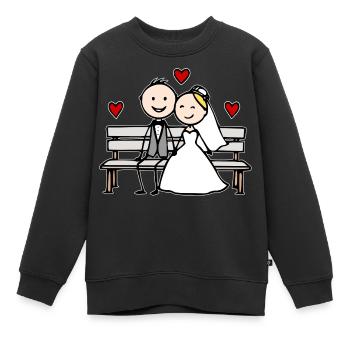 Hochzeitspaar Cartoon auf dem Bank - Kinder Premium Organic Sweatshirt - Schwarz - Vorne - AI Model Kid Female (0cm)