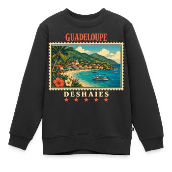 Marque de voyage vintage Guadeloupe Deshaies - Sweat Premium enfant bio - noir - Devant - AI Model Kid Female (0cm)