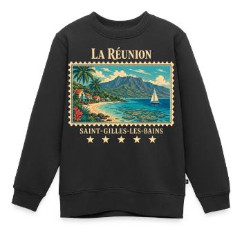 La Réunion Saint-Gilles Vintage Reisemarke - Kinder Premium Organic Sweatshirt - Schwarz - Vorne - AI Model Kid Female (0cm)