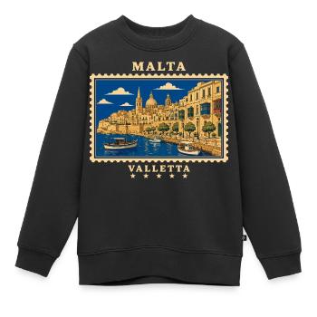 Marque de voyage vintage Malta Valletta - Sweat Premium enfant bio - noir - Devant - AI Model Kid Female (0cm)