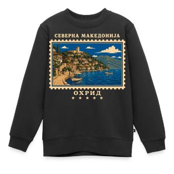 Nordmazedonien Ohrid Vintage Reisemarke - Kinder Premium Organic Sweatshirt - Schwarz - Vorne - AI Model Kid Female (0cm)
