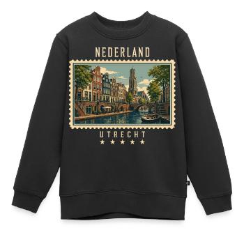Niederlande Utrecht Vintage Reisemarke - Kinder Premium Organic Sweatshirt - Schwarz - Vorne - AI Model Kid Female (0cm)