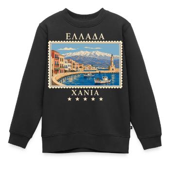 Griechenland Chania Vintage Reisemarke - Kinder Premium Organic Sweatshirt - Schwarz - Vorne - AI Model Kid Female (0cm)