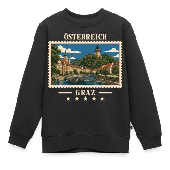 Österreich Graz Vintage Reisemarke - Kinder Premium Organic Sweatshirt - Schwarz - Vorne - AI Model Kid Female (0cm)