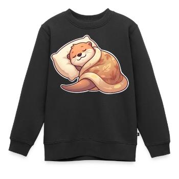 Sleeping Otter - Kids Premium Organic Sweatshirt - black - Front - AI Model Kid Female (0cm)