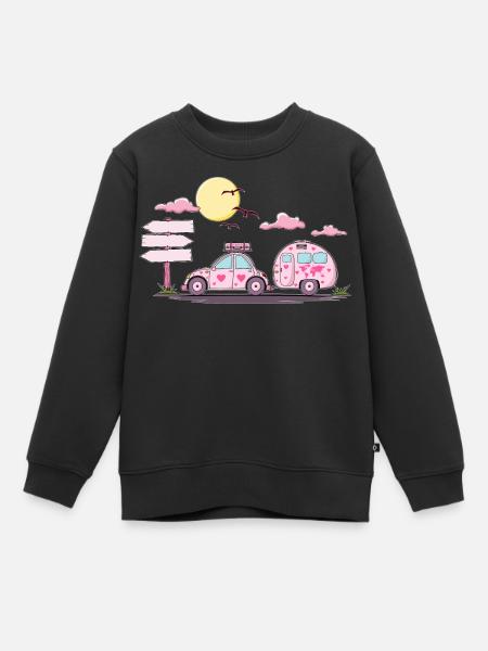 Wohnwagen mit Wunschtext – Rosanes Campingwagen - Kinder Premium Organic Sweatshirt - Schwarz