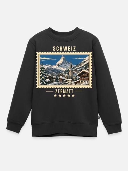Schweiz Zermatt Winter Vintage Reisemarke - Kinder Premium Organic Sweatshirt - Schwarz