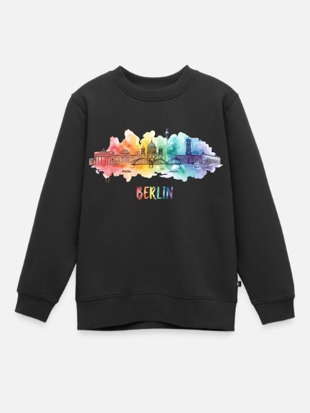 Berlin Skyline Regenbogen Aquarell - Kinder Premium Organic Sweatshirt - Schwarz