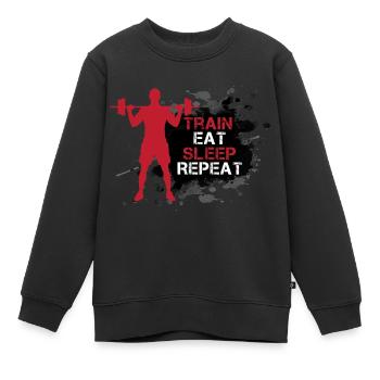 Train - Mangez - sommeil - répétition - Sweat Premium enfant bio - noir - Devant - AI Model Kid Female (0cm)