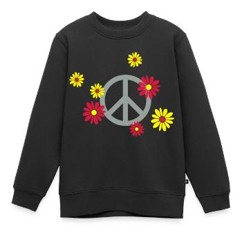 Peace-Zeichen Blume Flower Power Pazifist Aktivist - Kinder Premium Organic Sweatshirt - Schwarz - Vorne - AI Model Kid Female (0cm)