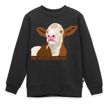 Kalb Be Vegetarian - Kinder Premium Organic Sweatshirt - Schwarz - Vorne - AI Model Kid Female (0cm)
