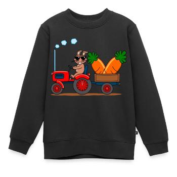 Cooler Hase auf Traktor mit Riesenkarotten - Kinder Premium Organic Sweatshirt - Schwarz - Vorne - AI Model Kid Female (0cm)