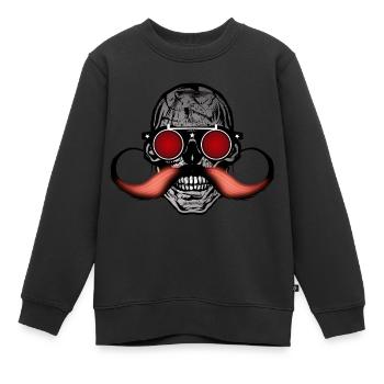 Todeskopf Hipster Schädel Schnurrbart Schnurrbart - Kinder Premium Organic Sweatshirt - Schwarz - Vorne - AI Model Kid Female (0cm)