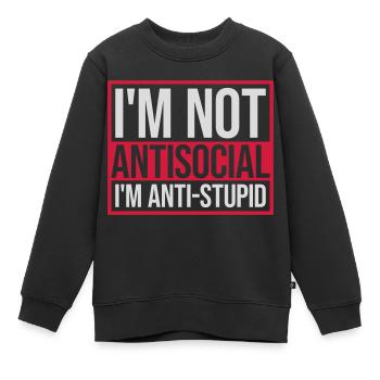 not antisocial anti stupid - Kids Premium Organic Sweatshirt - black - Front - AI Model Kid Female (0cm)