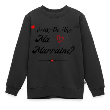 veux tu etre ma marraine-Future Marraine - Sweat Premium enfant bio - noir - Devant - AI Model Kid Female (0cm)