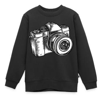 Appareil photo reflex mono-objectif - Sweat Premium enfant bio - noir - Devant - AI Model Kid Female (0cm)