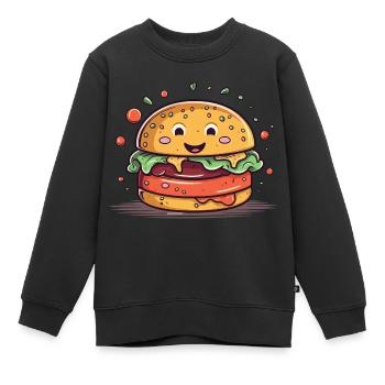 Un burger au visage - Sweat Premium enfant bio - noir - Devant - AI Model Kid Female (0cm)