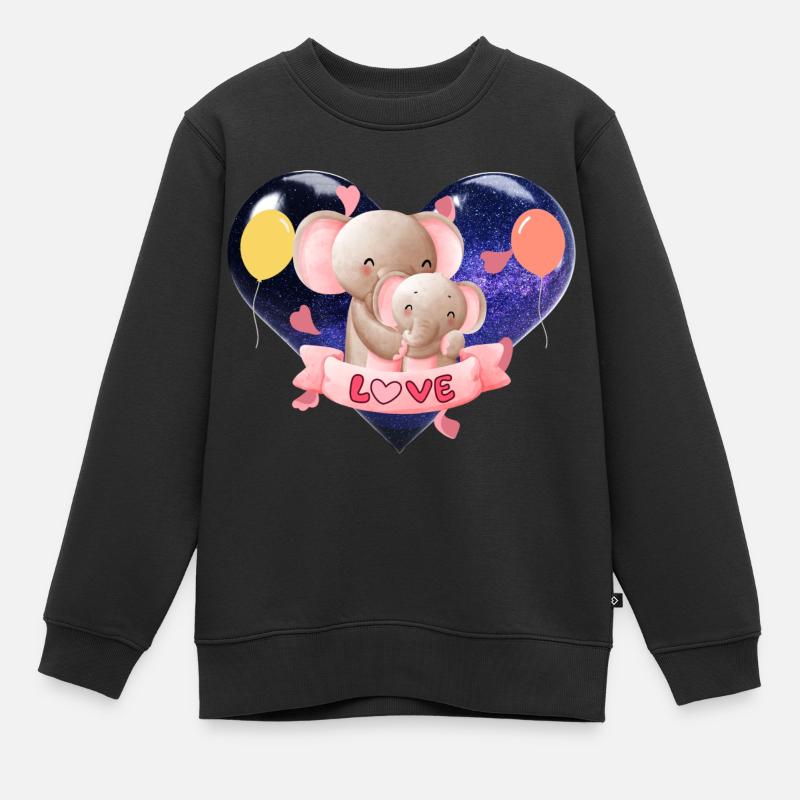 Maman éléphant et son bébé - Sweat Premium enfant bio - noir