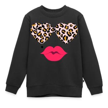 Lunettes léopard avec des lèvres - Sweat Premium enfant bio - noir - Devant - AI Model Kid Female (0cm)