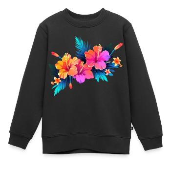 hibiscus - Sweat Premium enfant bio - noir - Devant - AI Model Kid Female (0cm)