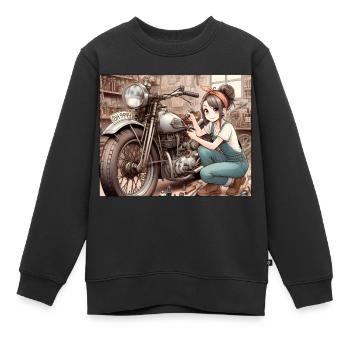 Manga Mécano Girl - Sweat Premium enfant bio - noir - Devant - AI Model Kid Female (0cm)