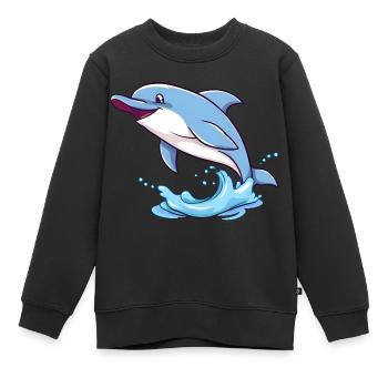 Verspielter Delfin, der in den Wellen des Ozeans springt - Kinder Premium Organic Sweatshirt - Schwarz - Vorne - AI Model Kid Female (0cm)