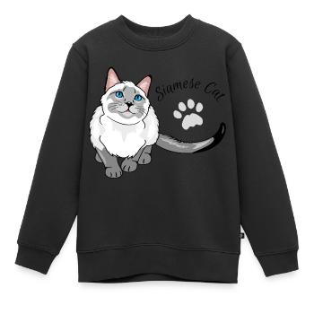 Chat siamois curieux - Sweat Premium enfant bio - noir - Devant - AI Model Kid Female (0cm)
