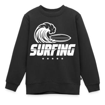 Surfing Surfboard - Kids Premium Organic Sweatshirt - black - Front - AI Model Kid Female (0cm)