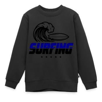 Surfing Surfboard - Kids Premium Organic Sweatshirt - black - Front - AI Model Kid Female (0cm)