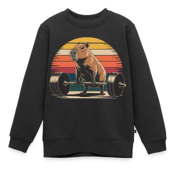 Soulevé de terre Capybara - Sweat Premium enfant bio - noir - Devant - AI Model Kid Female (0cm)
