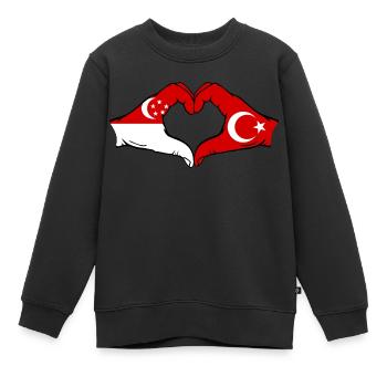 Singapur Türkei Flagge Hände Herzform - Kinder Premium Organic Sweatshirt - Schwarz - Vorne - AI Model Kid Female (0cm)