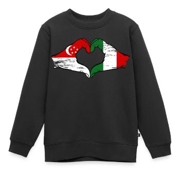 Singapur Italien Flagge Hände Herzform used - Kinder Premium Organic Sweatshirt - Schwarz - Vorne - AI Model Kid Female (0cm)