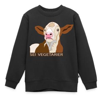 Kalb: Sei Vegetarier - Kinder Premium Organic Sweatshirt - Schwarz - Vorne - AI Model Kid Female (0cm)