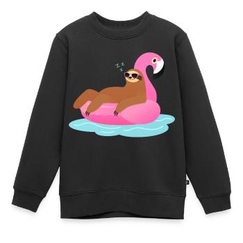 Sloth Sleeping On Flamingo Pool Float - Sweat Premium enfant bio - noir - Devant - AI Model Kid Female (0cm)