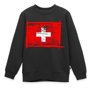 Flagge von Schweiz Swiss - Kinder Premium Organic Sweatshirt - Schwarz - Vorne - AI Model Kid Female (0cm)