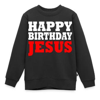 happy birthday jesus - Sweat Premium enfant bio - noir - Devant - AI Model Kid Female (0cm)