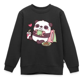 Cute Panda Playing Video Games - Kids Premium Organic Sweatshirt - black - Front - AI Model Kid Female (0cm)