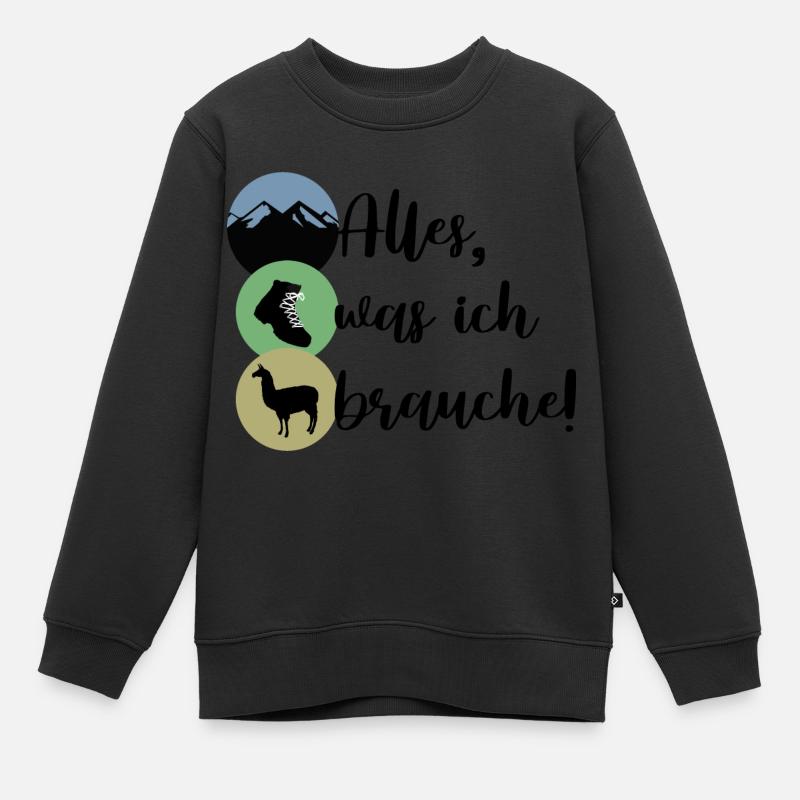 Berge Wanderschuhe Alpaka Lama - Kinder Premium Organic Sweatshirt - Schwarz