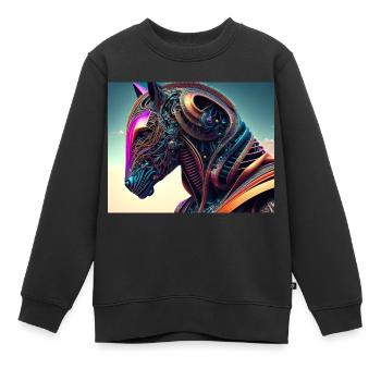 Mechanischer Pferdekopf - Kinder Premium Organic Sweatshirt - Schwarz - Vorne - AI Model Kid Female (0cm)