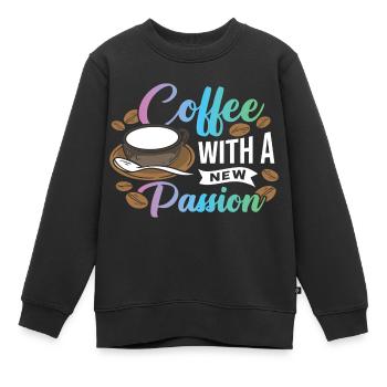 Un café avec une nouvelle passion - Sweat Premium enfant bio - noir - Devant - AI Model Kid Female (0cm)