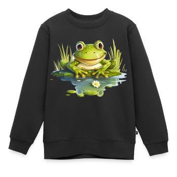 Une drôle de grenouille assise sur le rivage - Sweat Premium enfant bio - noir - Devant - AI Model Kid Female (0cm)