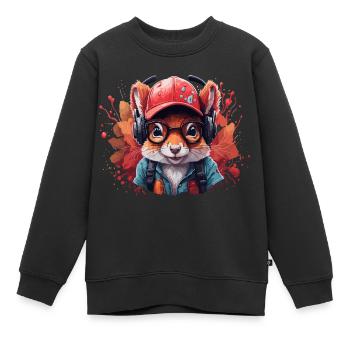 Écureuil Animal Art I Cool Mignon - Sweat Premium enfant bio - noir - Devant - AI Model Kid Female (0cm)