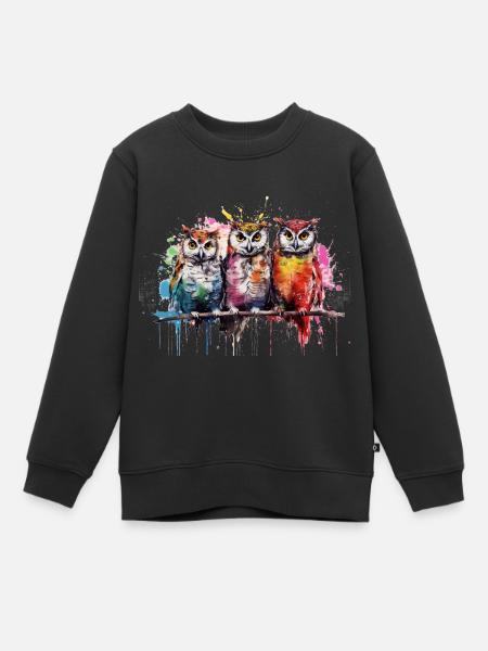 Grafitti Eulen - Kinder Premium Organic Sweatshirt - Schwarz