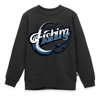 Schlankes, modernes Grafikdesign "Hooked on Fishing" - Kinder Premium Organic Sweatshirt - Schwarz - Vorne - AI Model Kid Female (0cm)